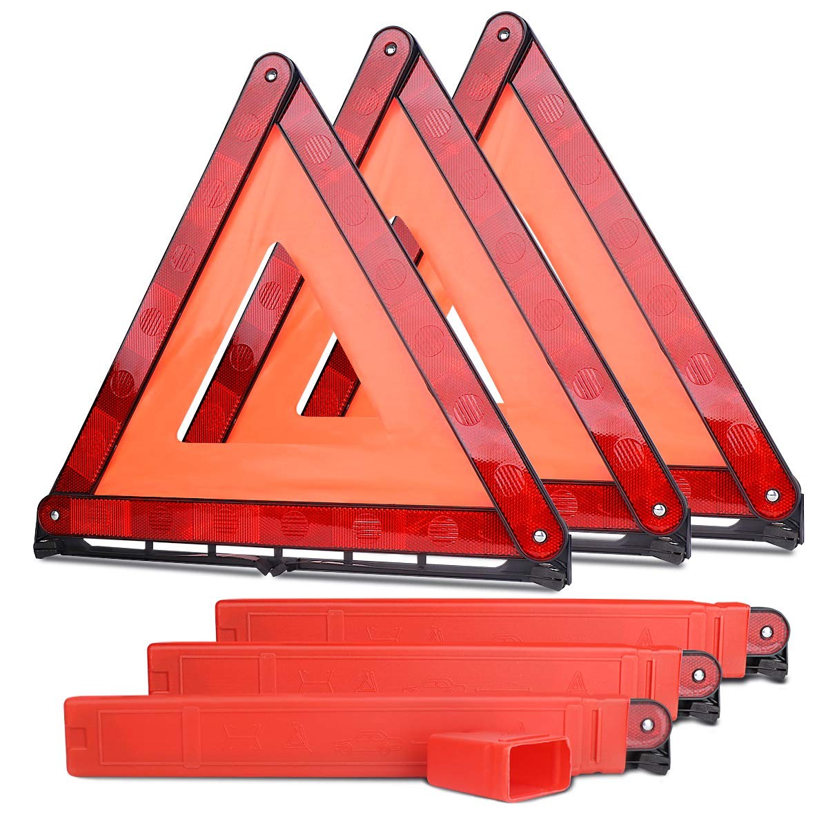 aikko Safety Triangle Kit Road Emergency Warning Reflector 3PK Lite, Red