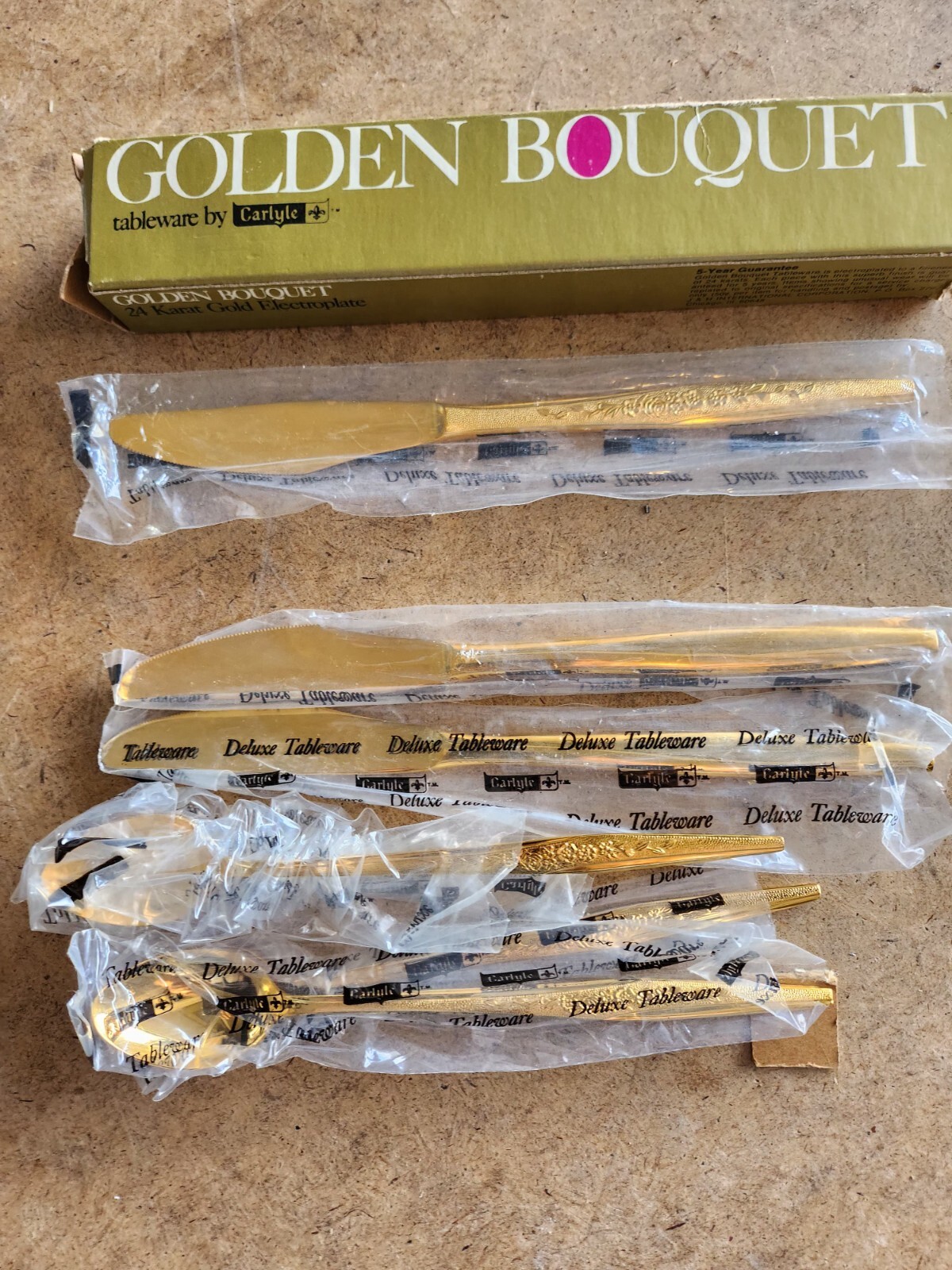 Golden Bouquet Knife & Spoon Carlyle Silver 24 Karat Gold Electroplate  (SH T-1)