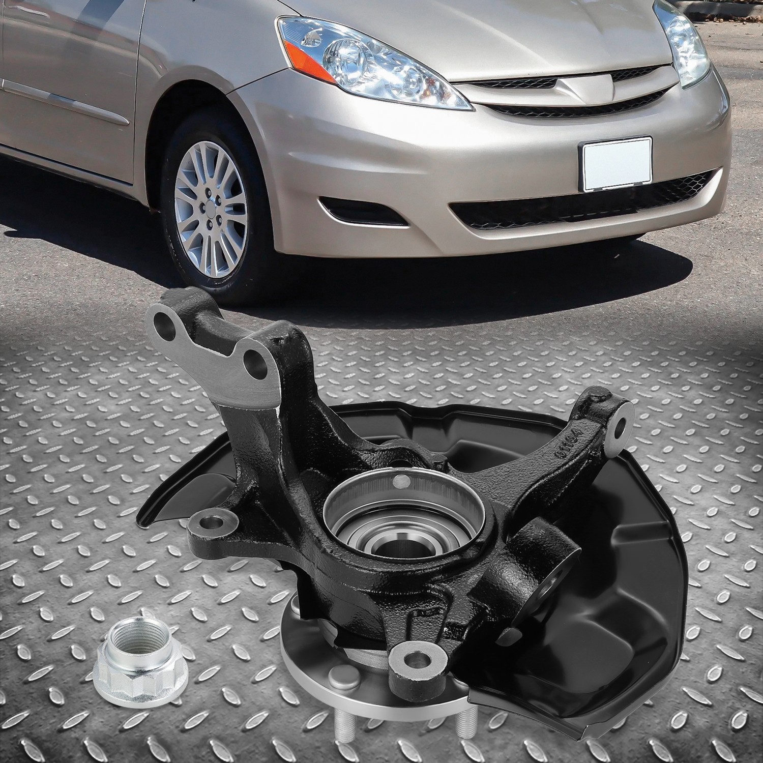 Front Right Steering Knuckle & Wheel Hub Bearing Assembly for 04-10 Sienna FWD