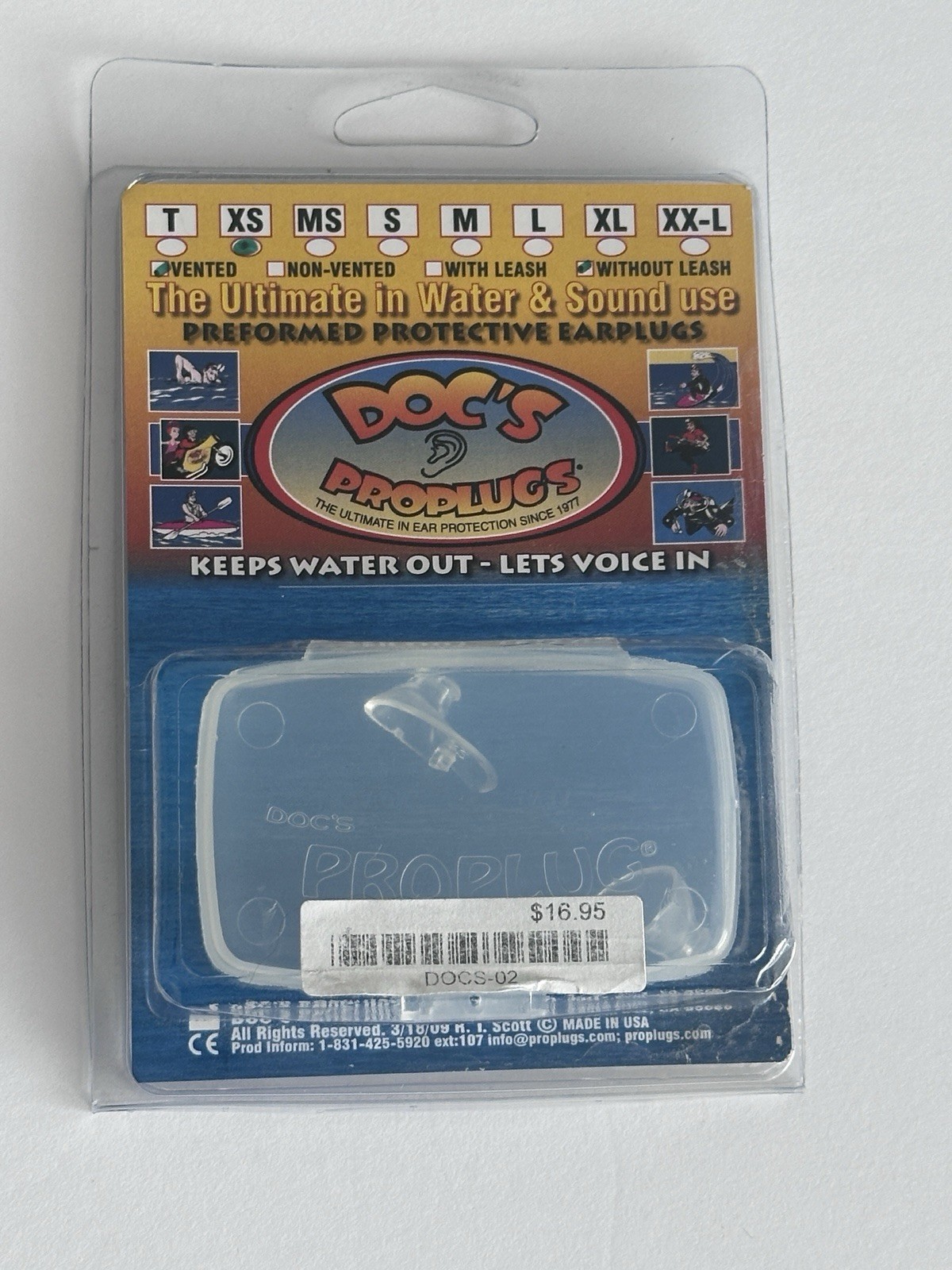 NIP Doc's Proplugs - Vented, Clear Sz: XS  Brand New Non-Leashed