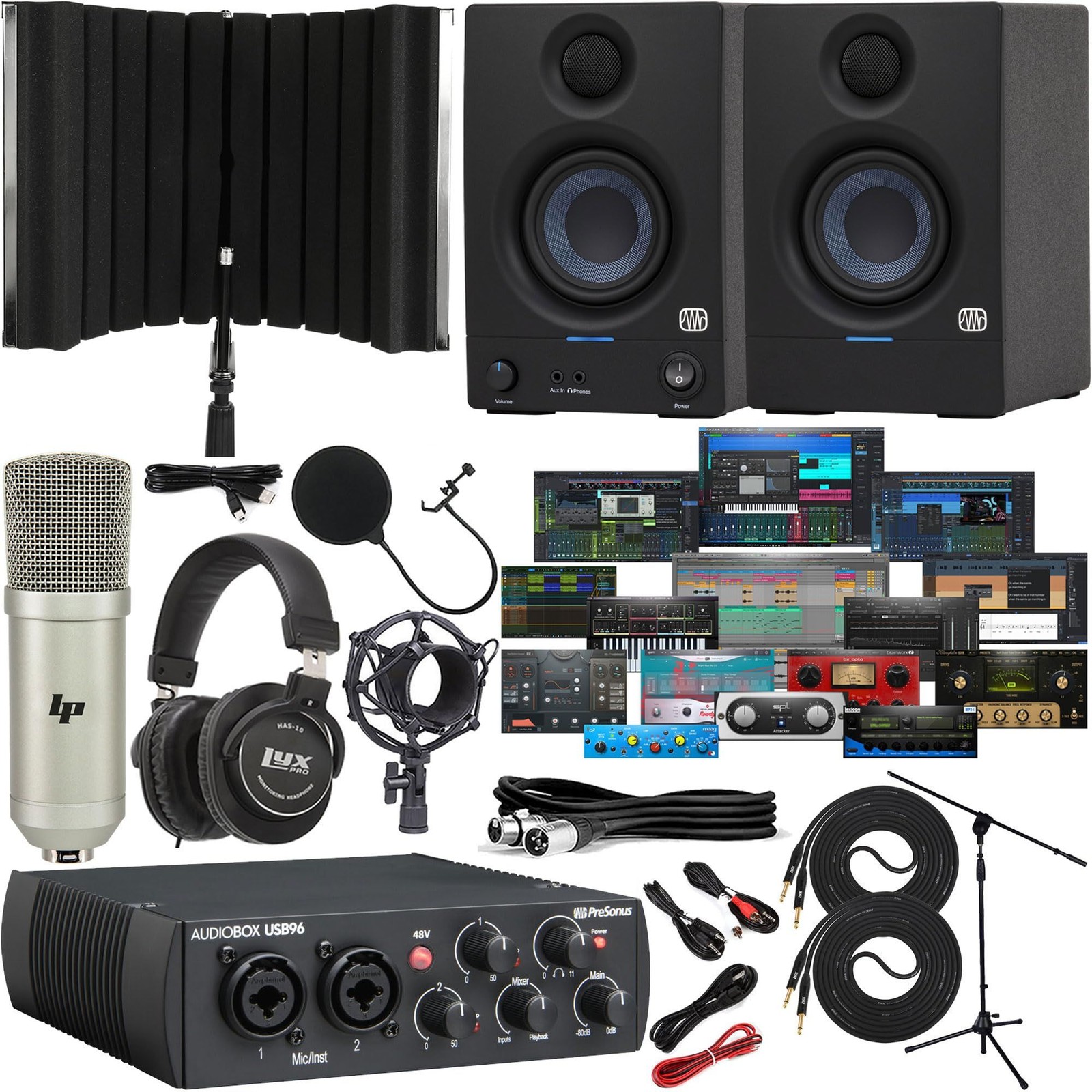 PreSonus AudioBox 96 USB 2x2 Studio Bundle with Eris 3.5, Mic & Headphones