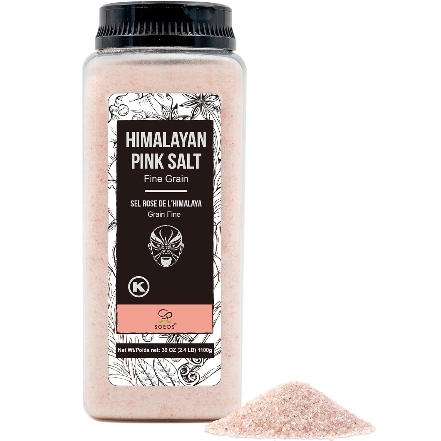 Soeos Himalayan Pink Salt, Fine Grain, 39oz (2.4 LB), Non-GMO Himalayan Salt, Ko