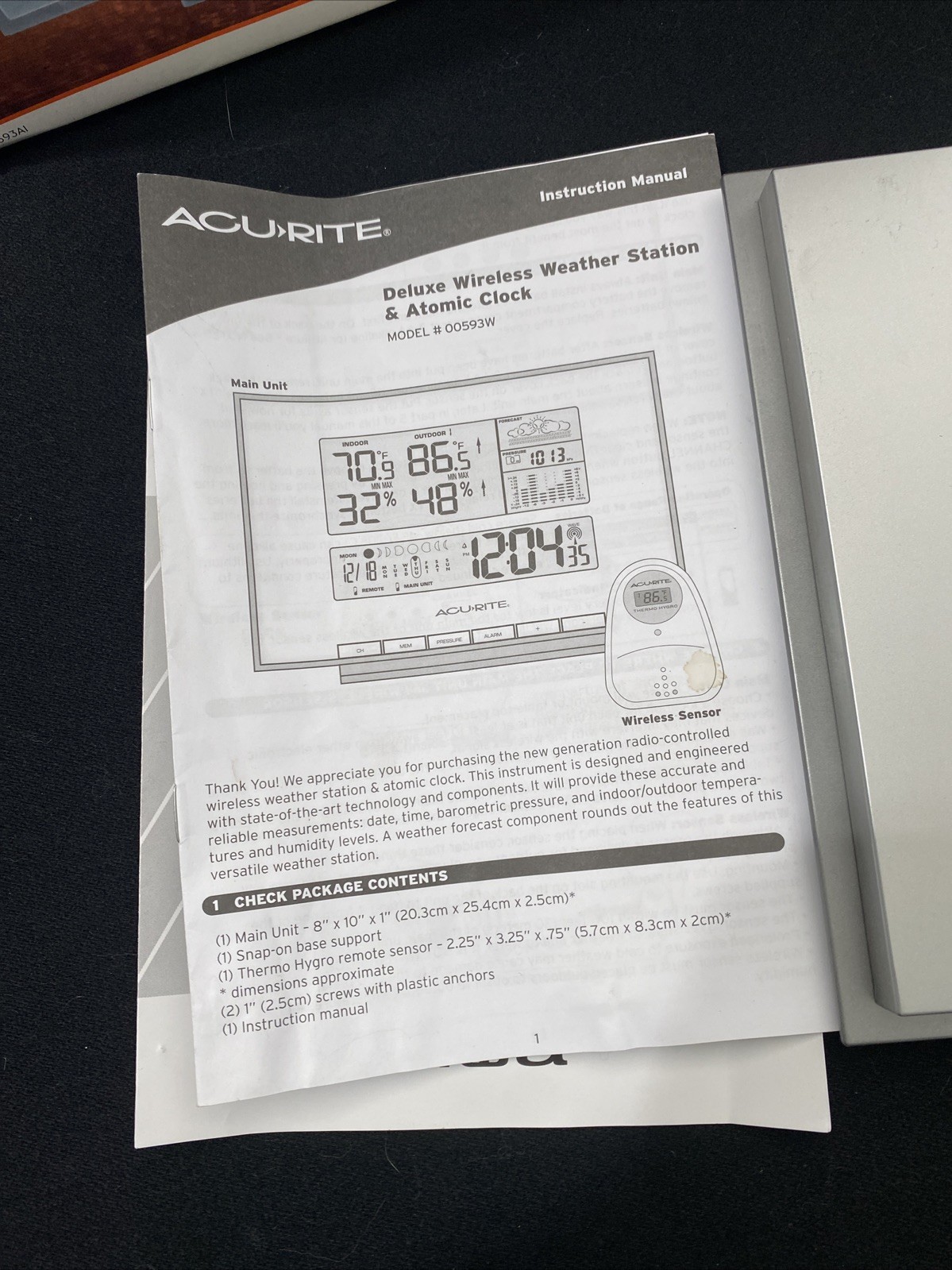 AcuRite Deluxe Wireless Weather Station Atomic Clock 00593W Remote Sensor