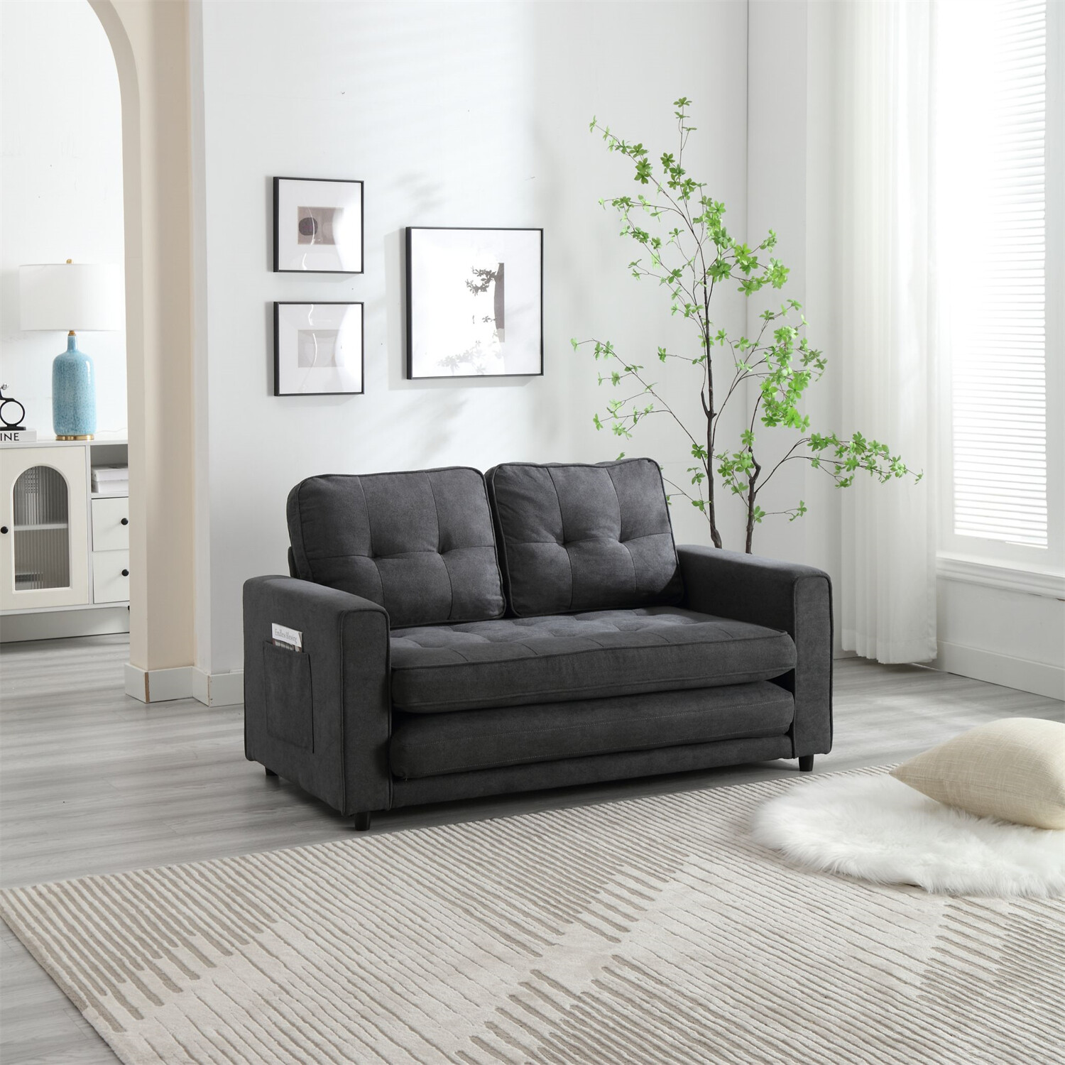 Convertible Sleeper Sofa Bed Velvet Loveseat Sofa Couch Futon Sofa Pull-Out Bed