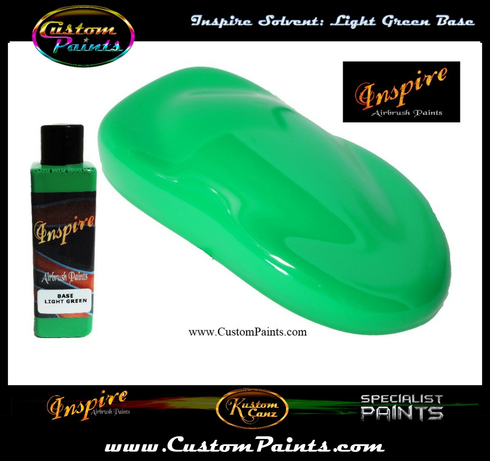 INSPIRE LIGHT GREEN BASE AIRBRUSH 4oz (SOLVENT), CUSTOM PAINT, HOK, ARTIST