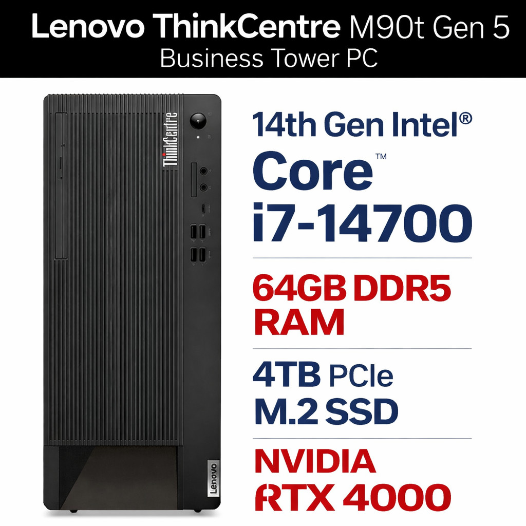 NEW Lenovo ThinkCentre M90T G5 Tower PC Core i7 64GB DDR5 4TB SSD Nvidia RTX4000