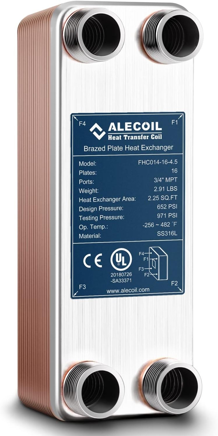 3"x8" 16 Plates Heat Exchanger W/ 3/4" MPT Port Water to Water 316L Stainless