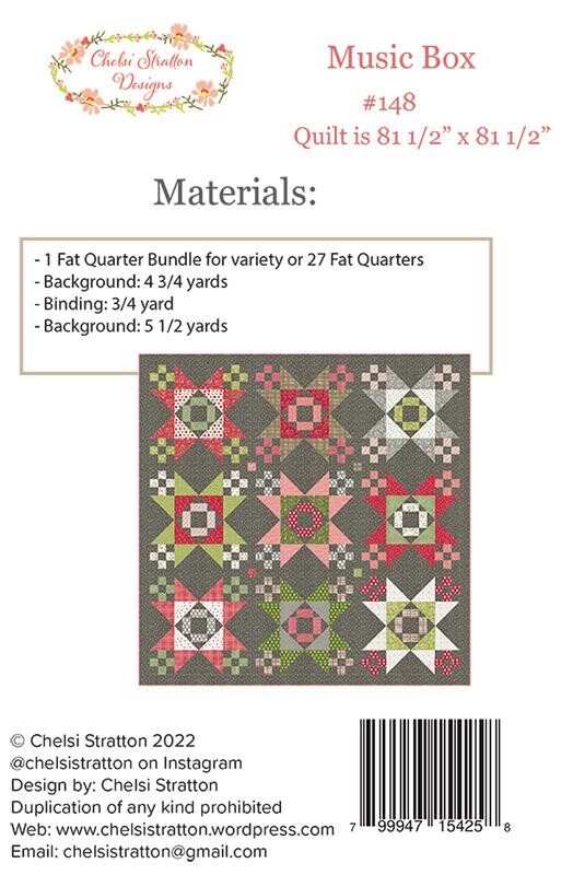 Music Box Quilt Pattern by Chelsi Stratton Designs 81.5" X 81.5"