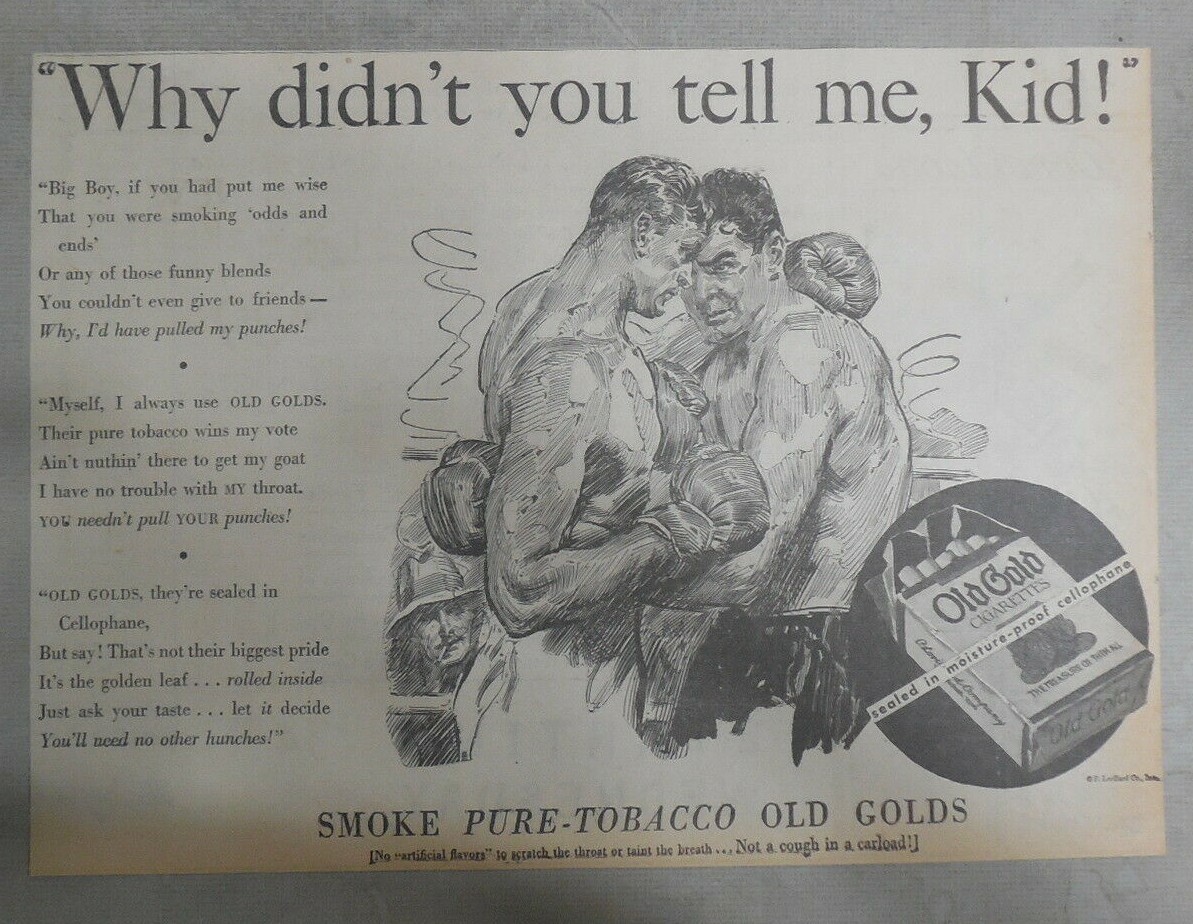 Old Gold Cigarette Ad: James Montgomery Flagg Boxing 1932 Size: 11 x 15 inches