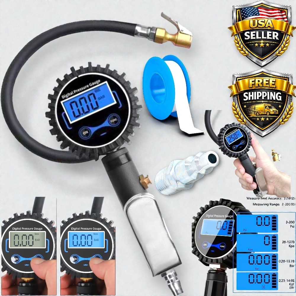 200 PSI  Digital Tire Inflator with Pressure Gauge, Tire Inflator With Air Chuck