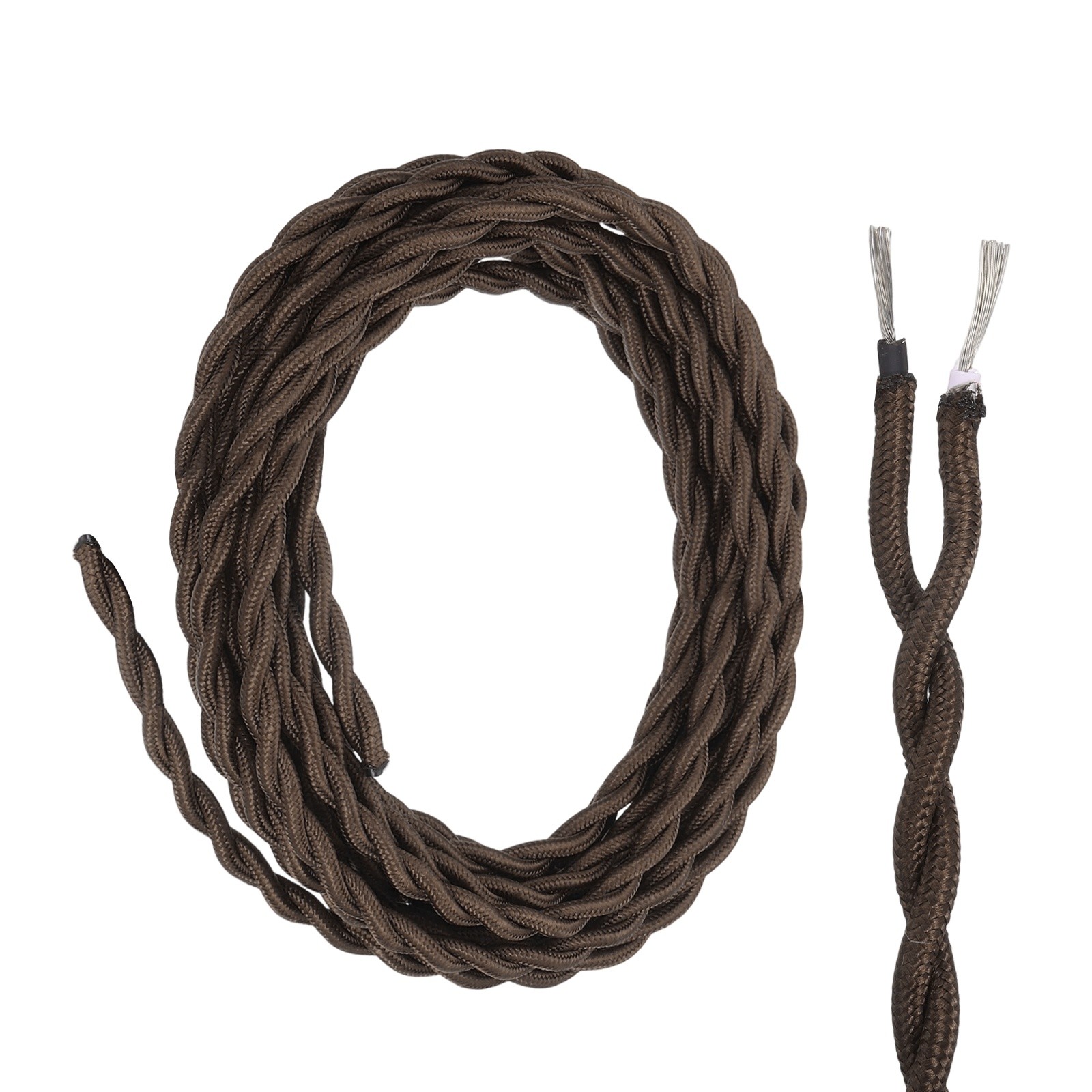 15Ft 18AWG 2 Conductor 300V Twisted Cloth Covered Lamp Wire Cord, Dark Brown