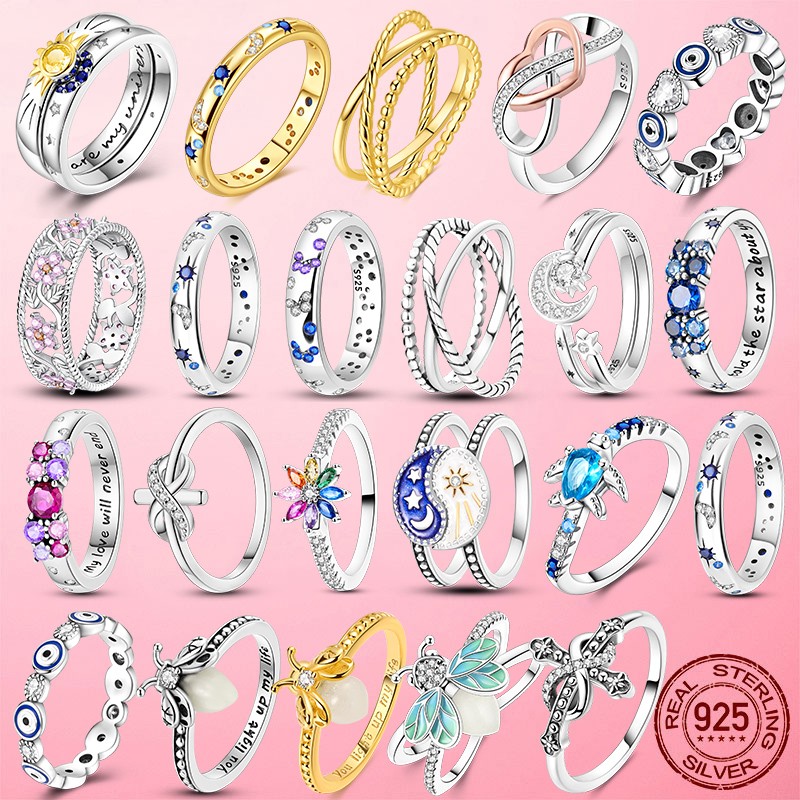 LAZA Stackable 925 Silver Ring AAA CZ Heart Cross Lucky Charm Bands for Her Gift