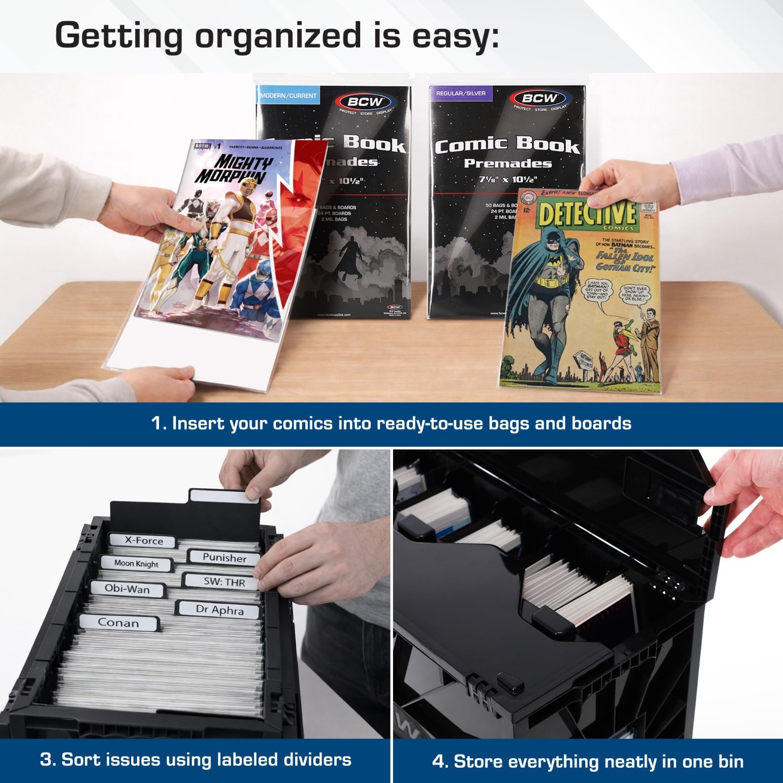 Comic Book Storage Bin Starter Kit - Short Dividers, Silver & Current Bags/Board