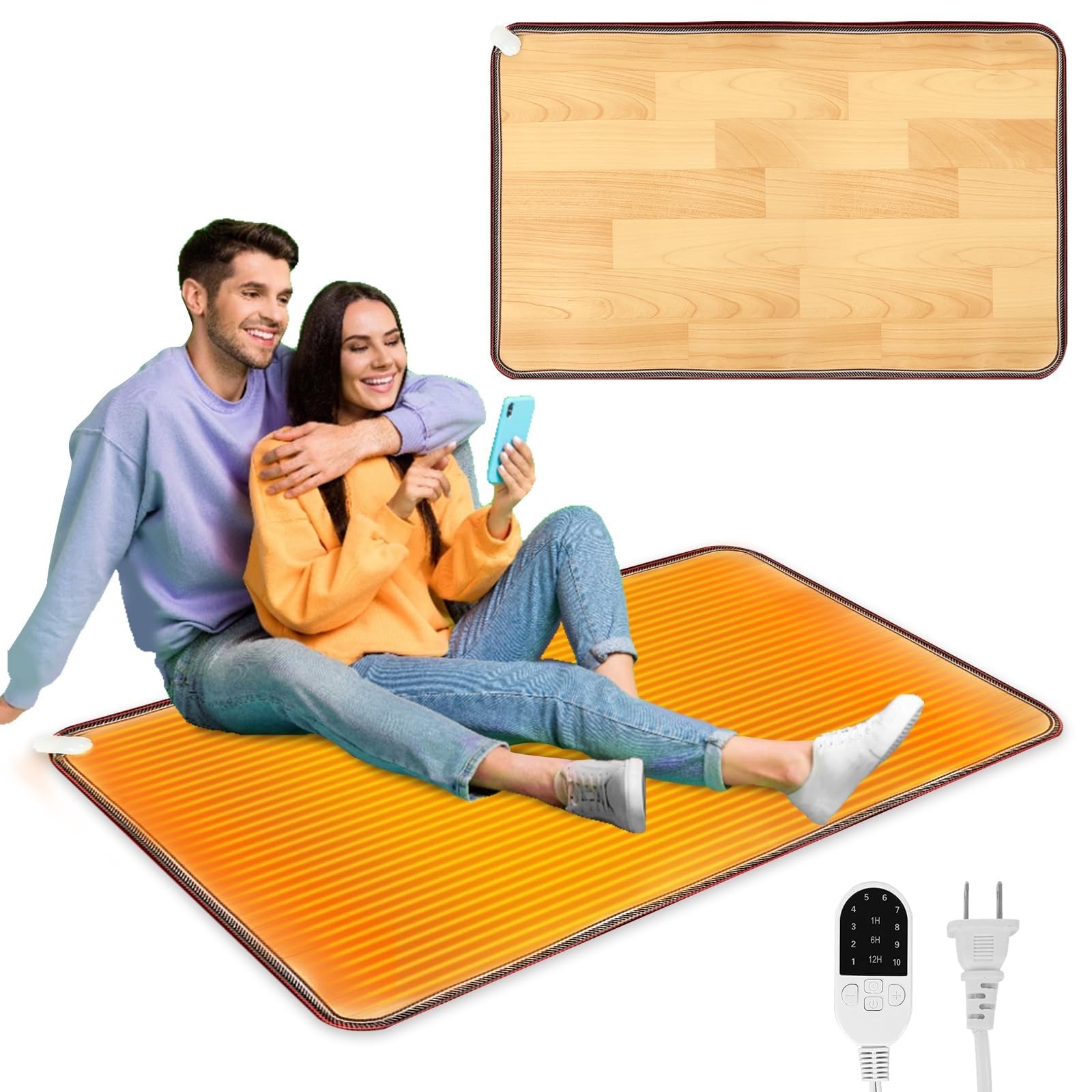 QOUBAI PVC 110V Heated Floor Mat Heater for Foot Warmer 31.5 x 20 Inch, Brown