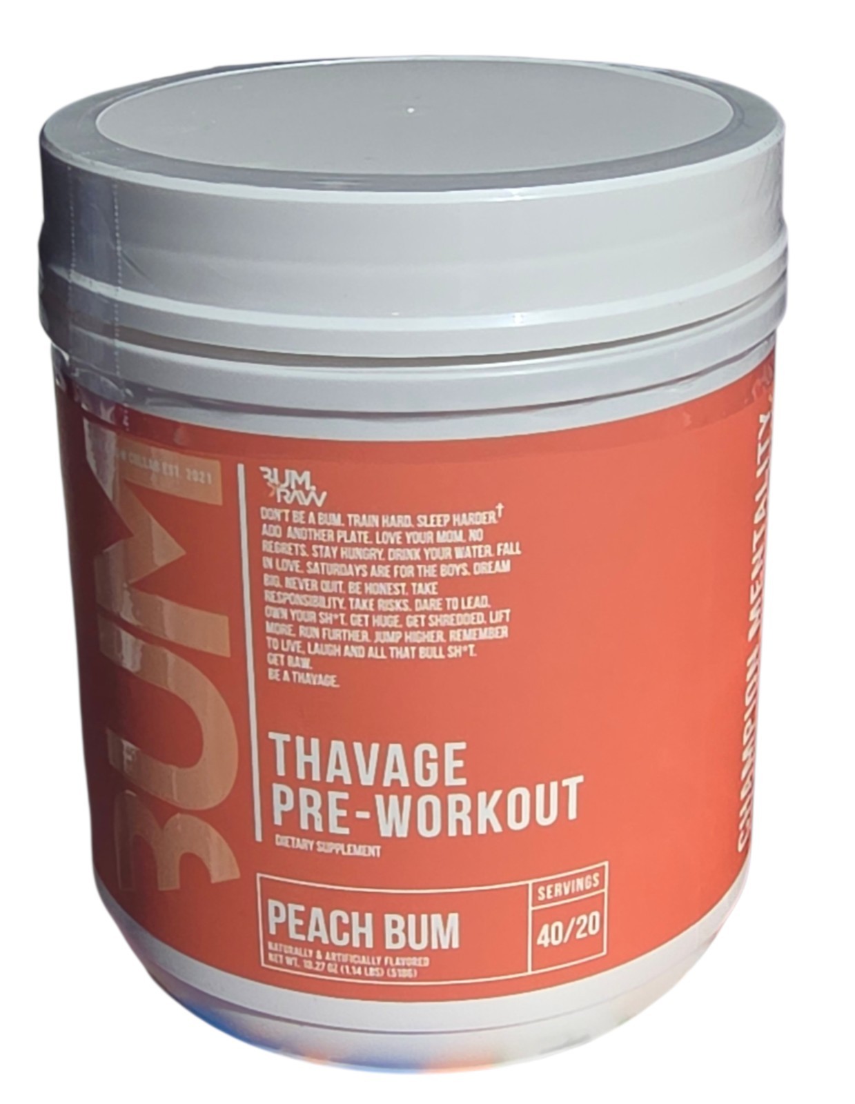 RAW Thavage Preworkout Powder Peach Bum Chris Bumstead Sports Nutrition Supp.