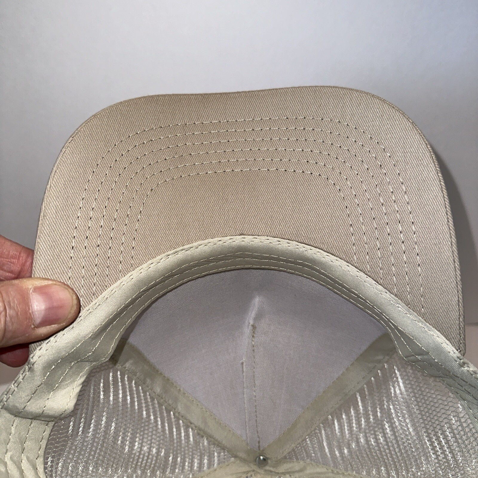South Bend Ethanol Trucker Hat Cap Tan Fabric Cream Mesh Stamped Logo Snapback