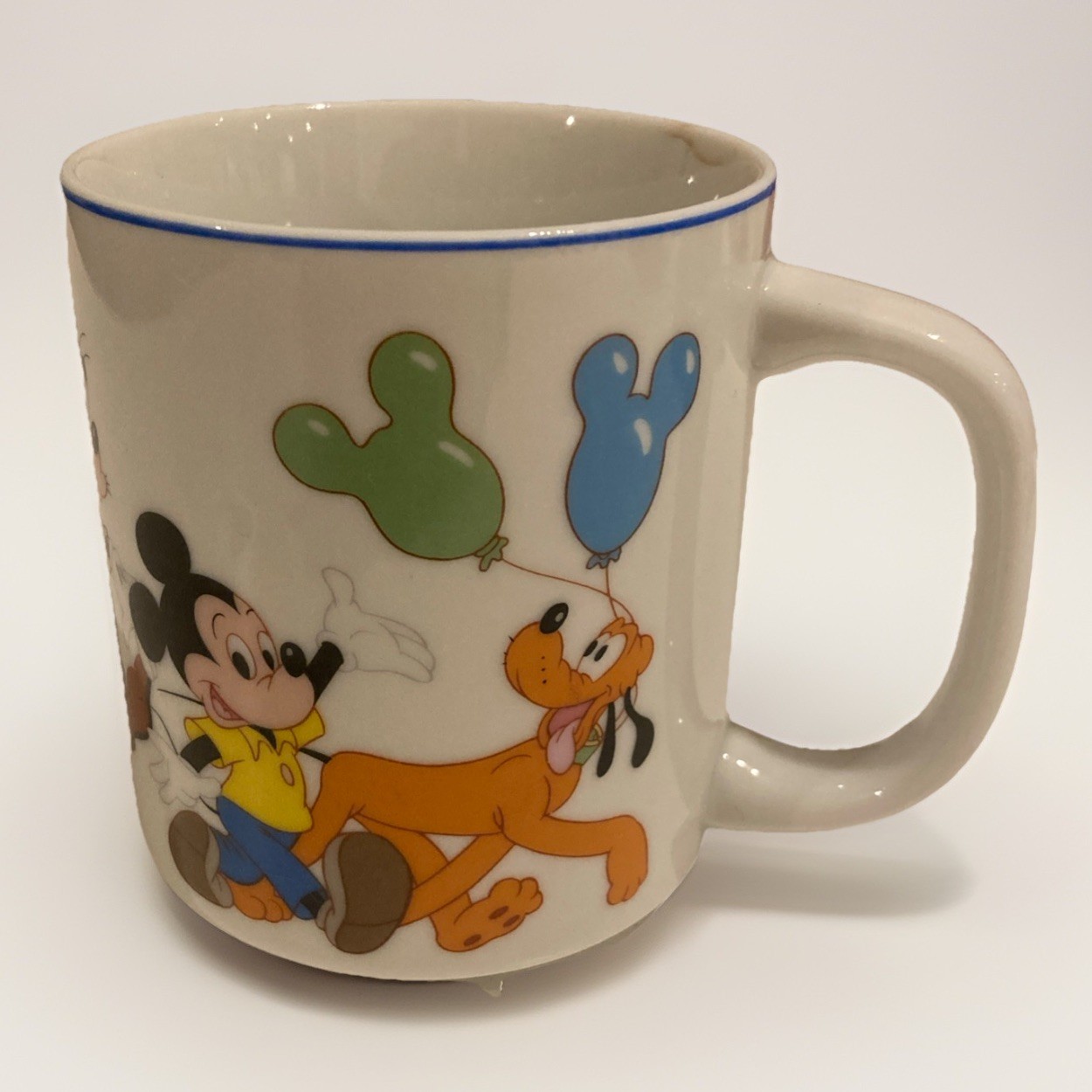 Disney Disneyland Mickey Minnie Goofy Pluto Donald Louie Balloons Mug Japan EUC