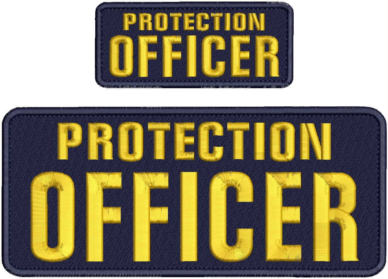 Collectible 2 Embroidery Patch Protection Officer 4x10 &2x5 Gold On Navy Blue