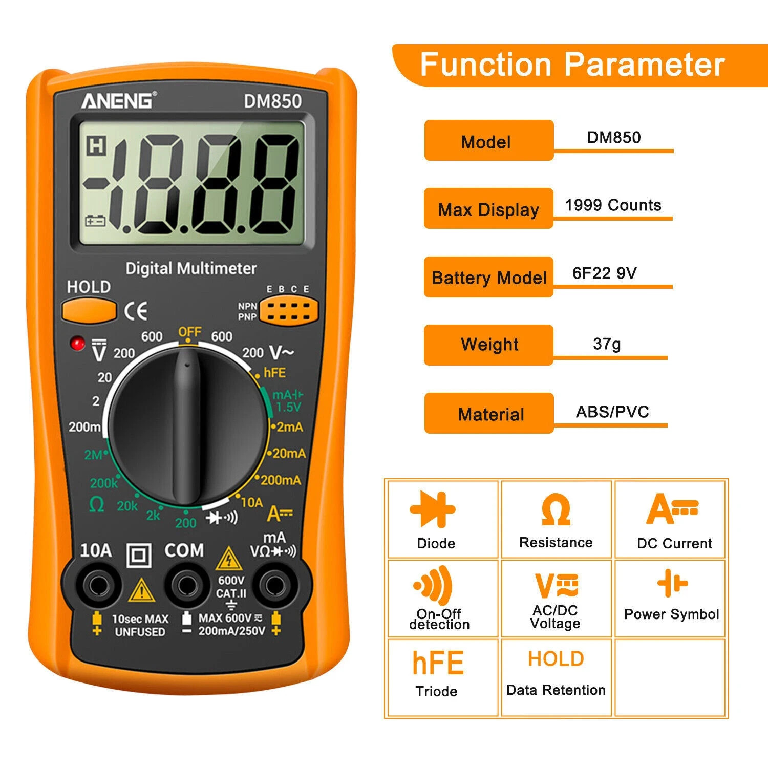 LCD Digital Multimeter AC DC Voltmeter Ammeter Ohmmeter Volt Tester Leads Meter
