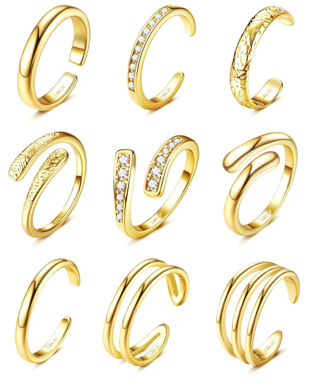 Besteel Toe Rings for Women 14K Gold Filled Simple Hug CZ 14k gold plated
