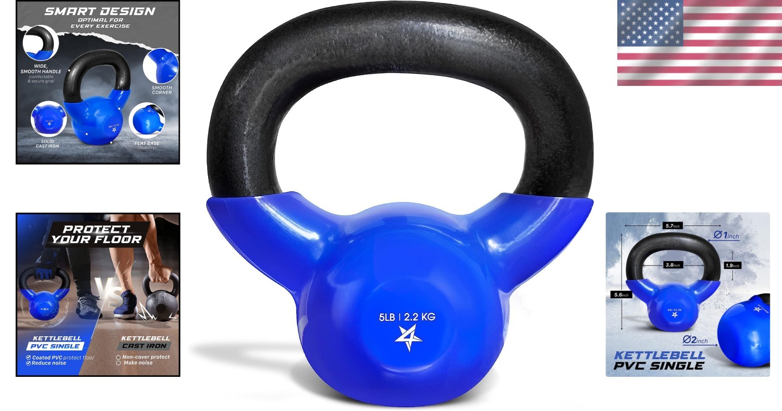 Vinyl Coated Cast Iron Kettlebell - 5-100 LB for Ultimate Home Strength Training