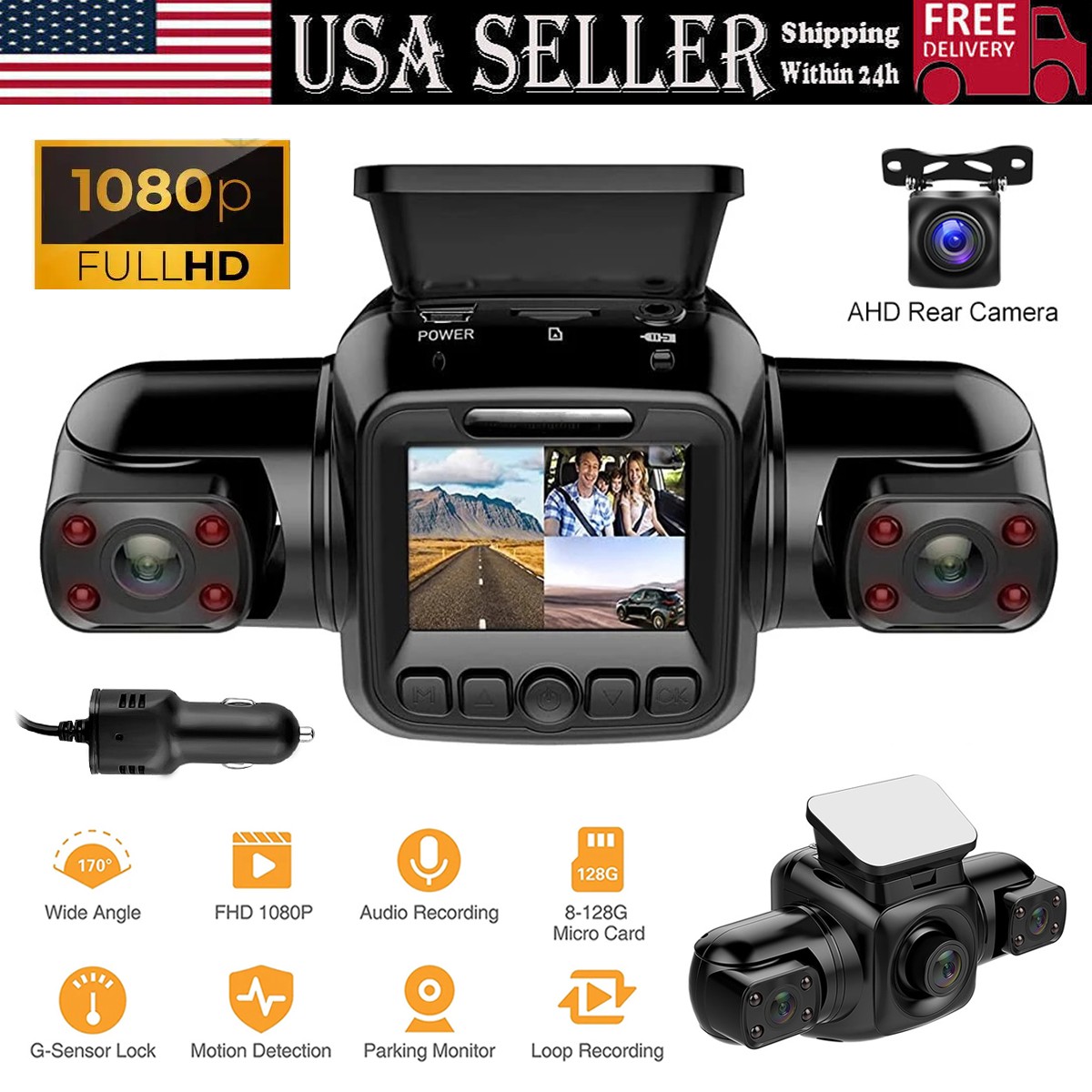 WiFi360° Dash Cam Recorder 4 Channel 1080P Car Camera DVR Vehicle Video G-Sensor