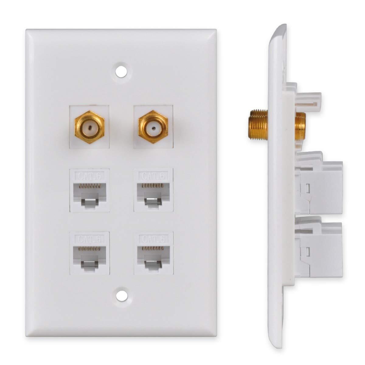 Ethernet & Coax Wall Plate Cat6 Coax Keystone Wall Plate With 4 Rj45 Ethernet Po