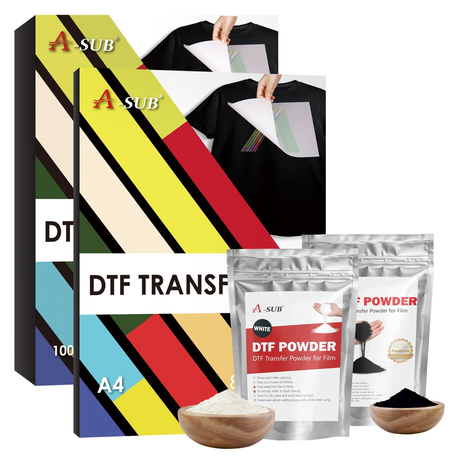 Lot A-SUB DTF Film / A-SUB DTF Powder for Sublimation, Direct to Film A4 A3 A3+