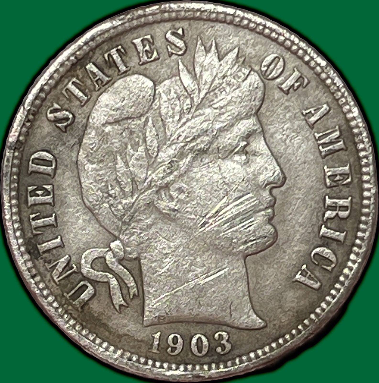1903-O Barber Dime Silver Almost Uncirculated AU Coin, Issues #28718