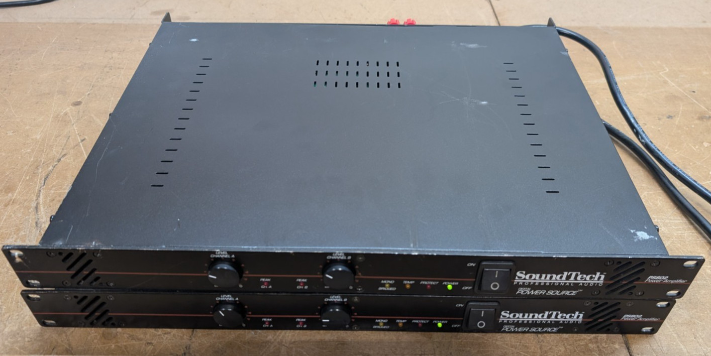 Lot of TWO SoundTech PS802 400W Power Amplifier Rackmount Digital Power Source