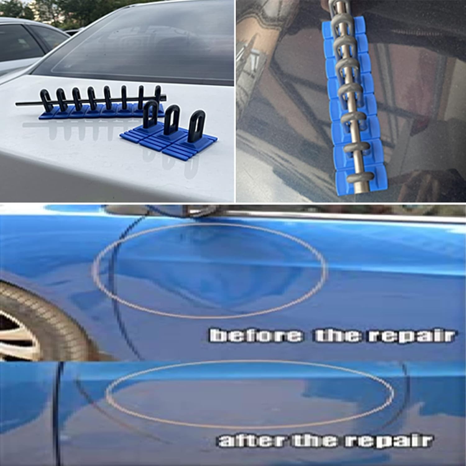 Professional Paintless Dent Puller Kit - Includes 3 Sizes of Glue Tabs & Lifter