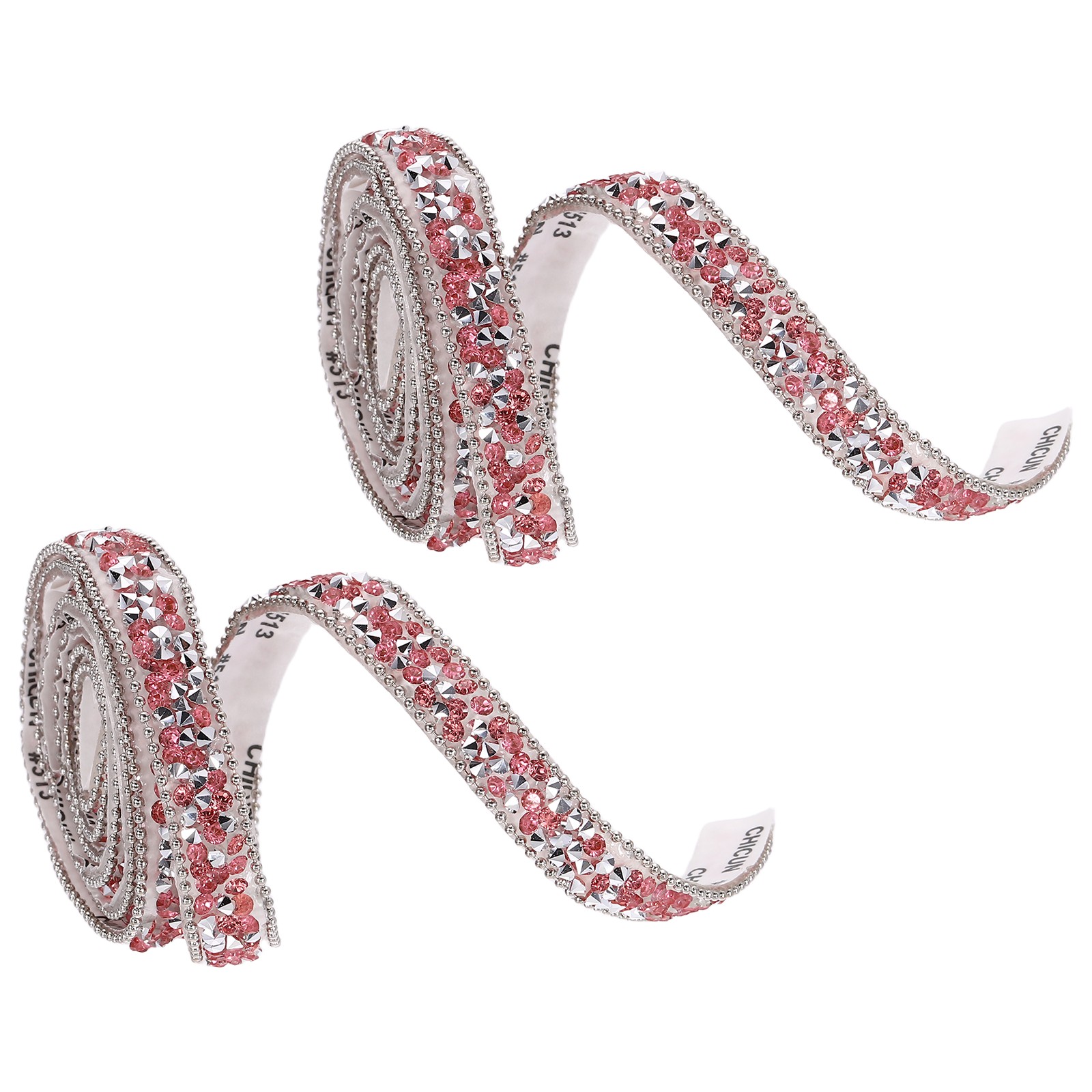 2 Roll 1 Yardx0.39" Crystal Rhinestone Ribbon Adhesive Strips, Light Rose Red