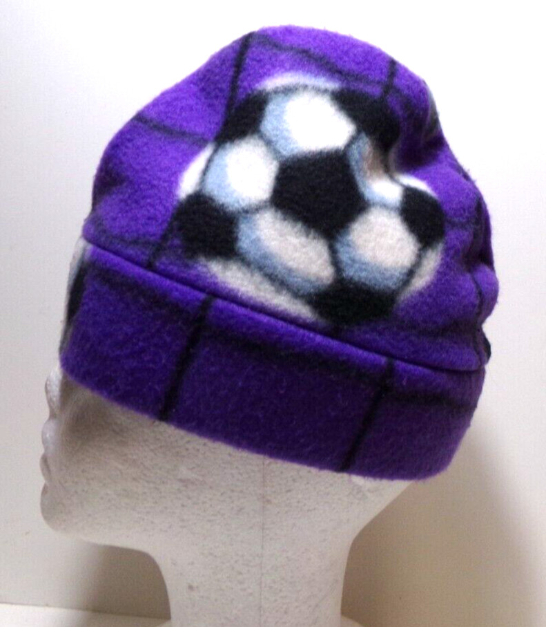 PURPLE  SOCCER     POLAR  FLEECE  BEANIE / SKULL CAP  WINTER HAT  h88cr