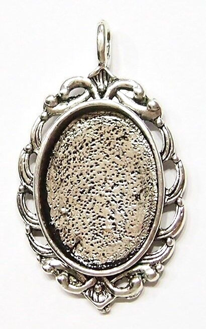 4 of 25x18mm Antique Silver Oval Scalloped Edge Pendant Settings 4 Cameos, Cabs