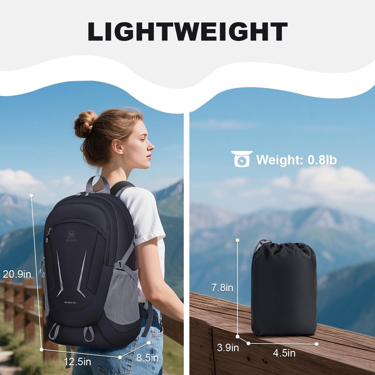 MIYCOO Backpack - Ultra Lightweight Packable Backpack for Travel Camping, Hik...