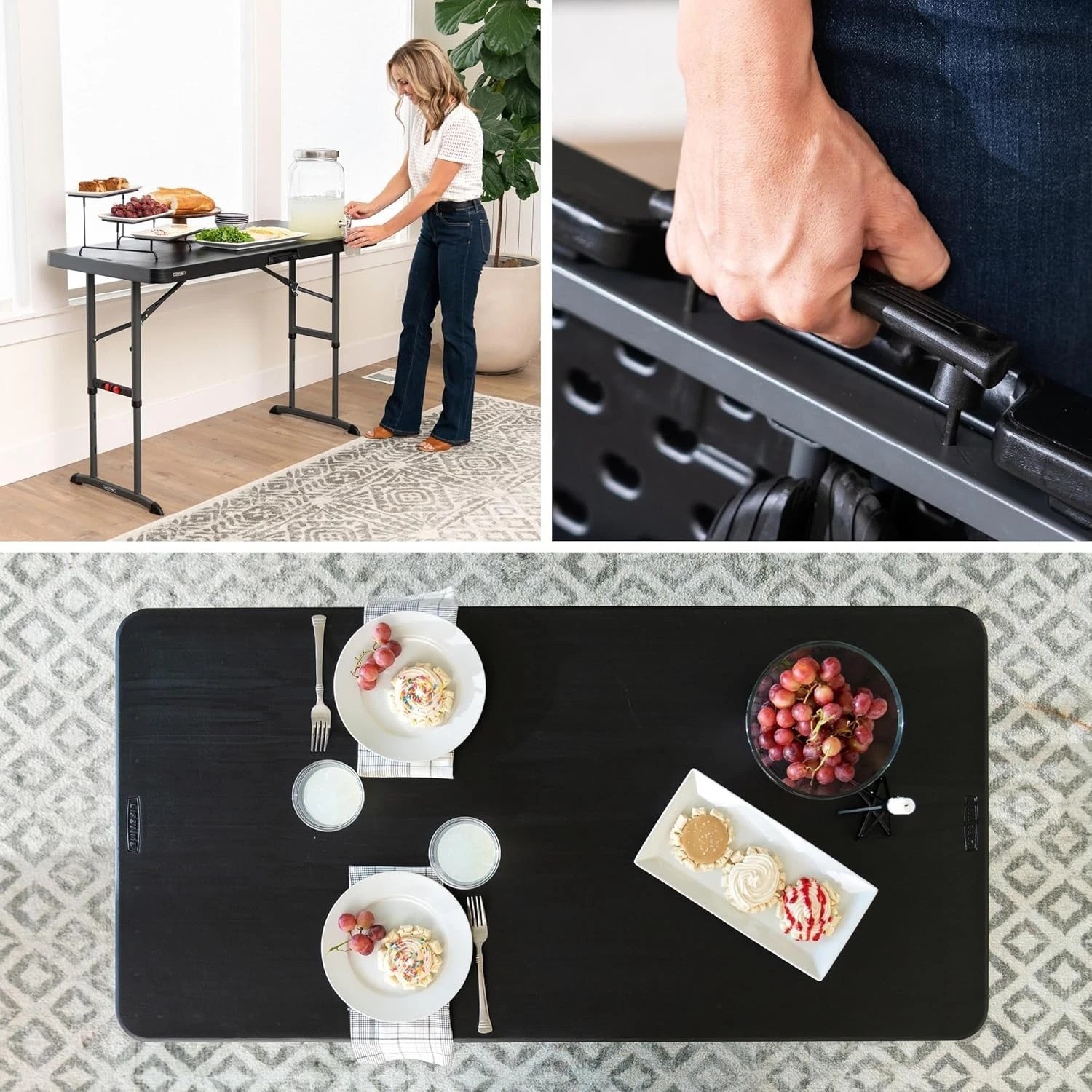 Sturdy 4-Foot Adjustable Folding Table – Lightweight & Weather-Resistant - Black