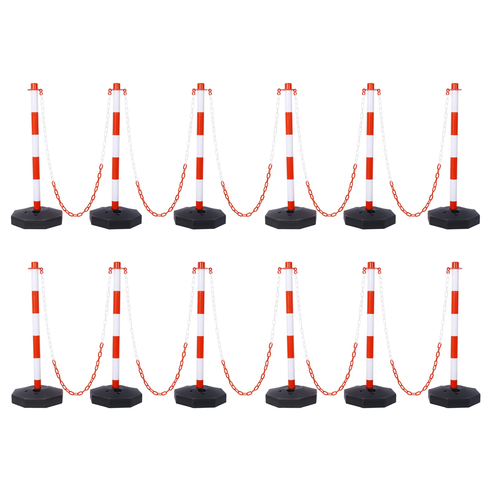 12 Pack Traffic Delineator Post Cones with Weighted Base & Reflective Collars