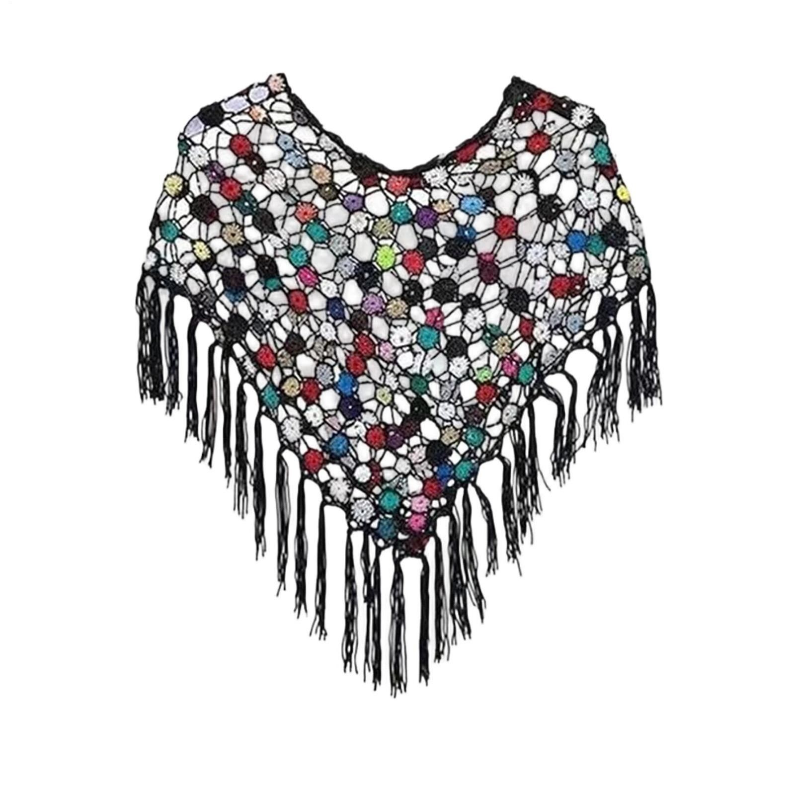 Handmade Crochet Daisy Cape Colorful Floral Festival Shawl/Poncho Sexy Shawl Wra