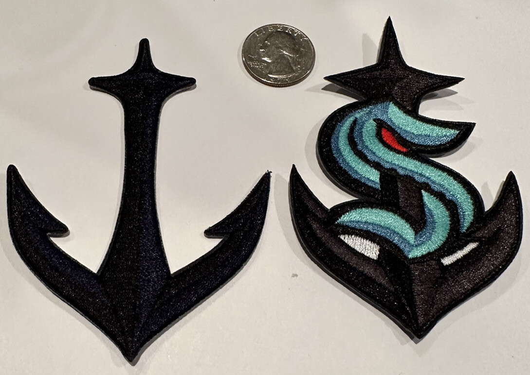 (2)- SEATTLE KRAKEN EMBROIDERED IRON ON PATCHES NHL 4”x 3.5” & 4”x 3” AWESOME!!