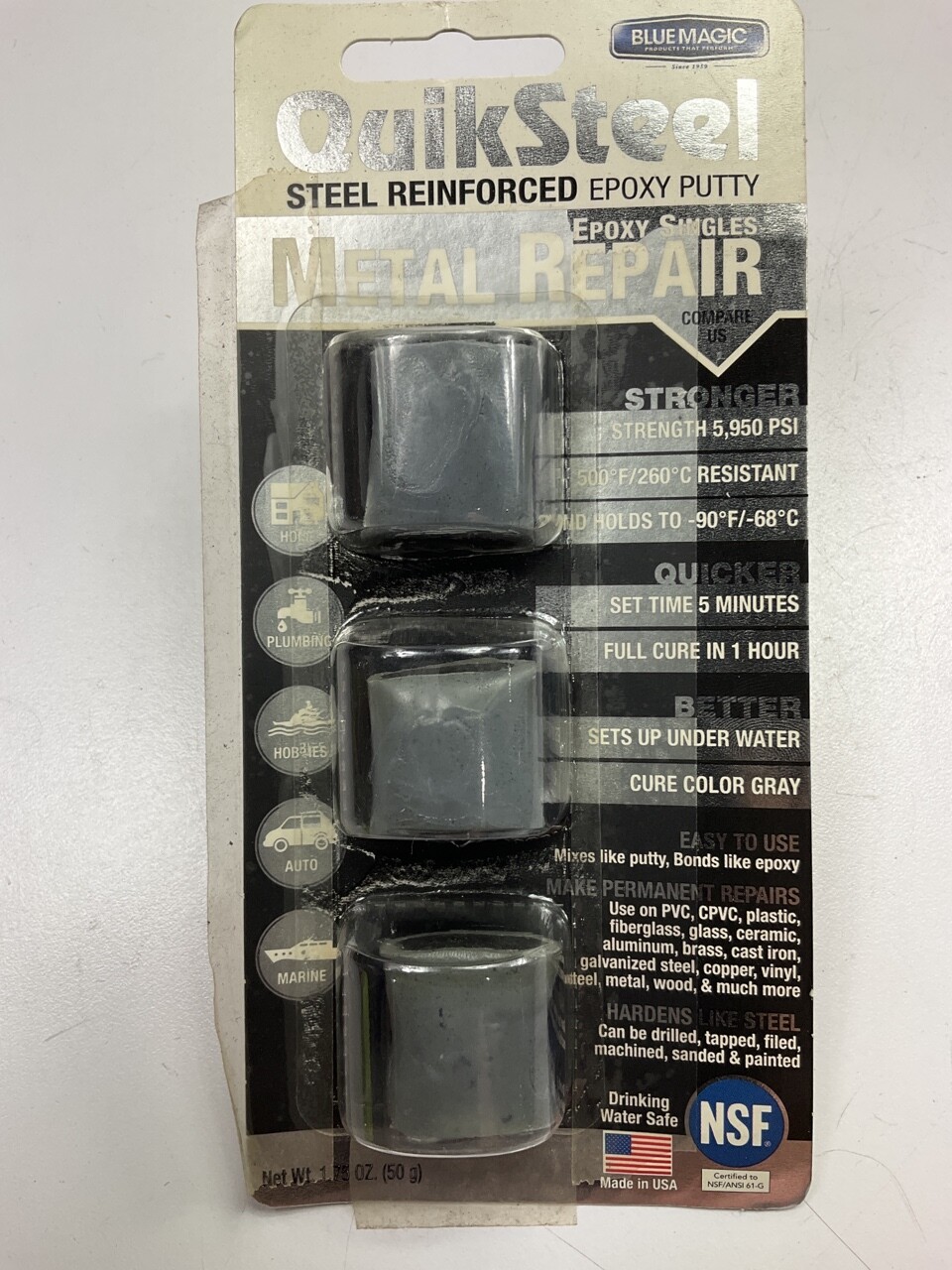 Blue Magic 16001 QuikSteel Steel Reinforced Epoxy Putty For Metal Repair