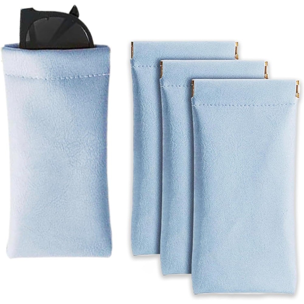 Soft Eyeglass Case Leather Sun Case for Women Men Blue 3 Pack