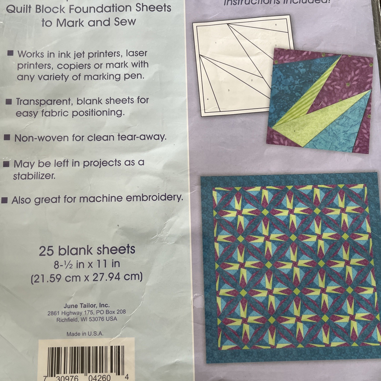 June Tailor Perfect Piecing - Foundation Sheets - 25 Sheets Pack