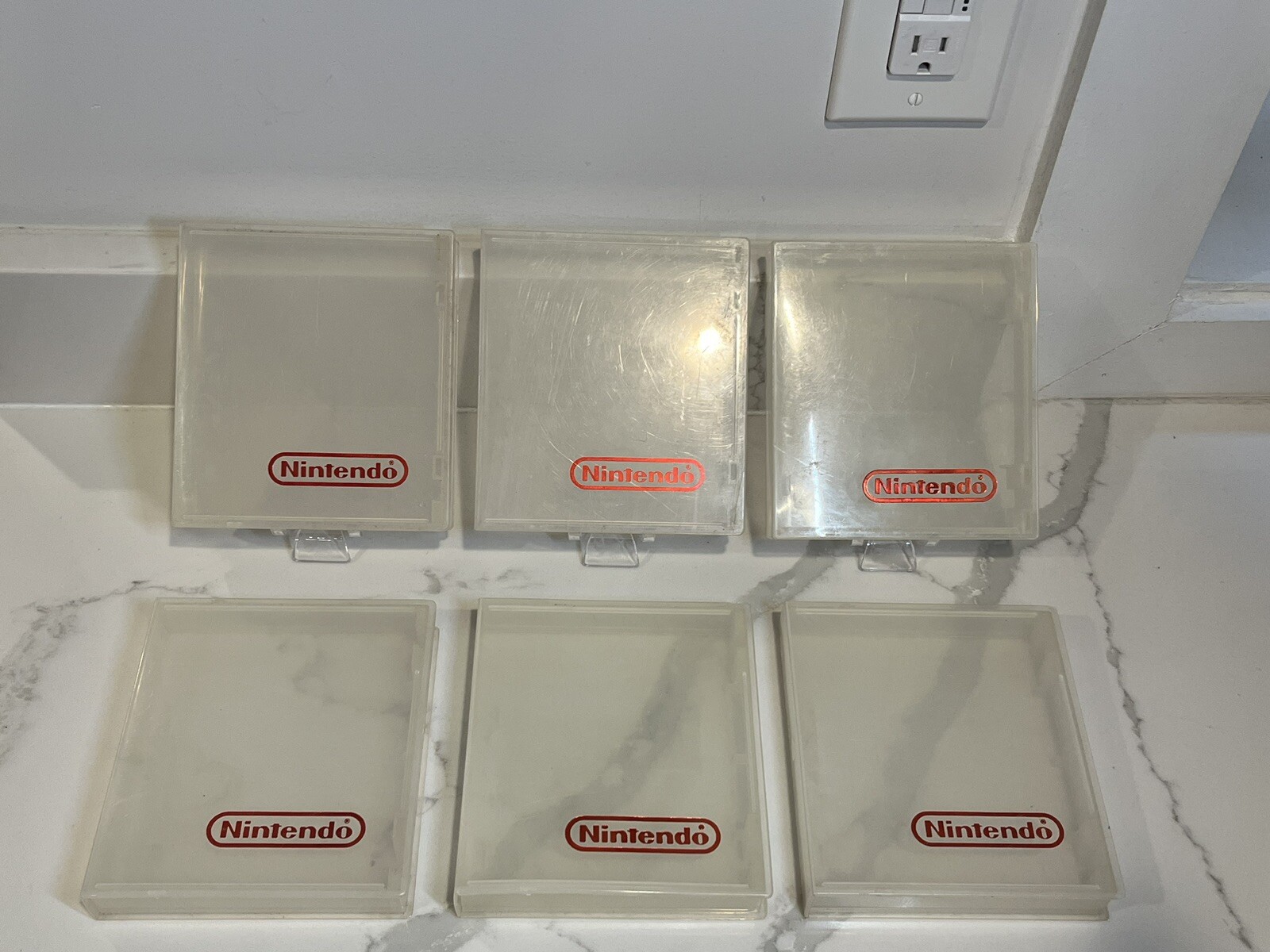 LOT OF 6 - Vintage OEM NES Nintendo Hard Plastic Clamshell Protector Cases CLEAR