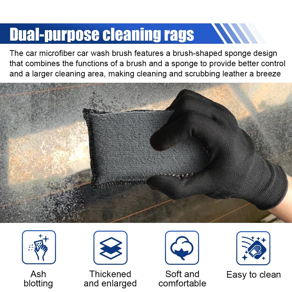 3PCS Car Interior Scrubbing Sponges, 5.5"×3.9" Microfiber Auto Cleaning