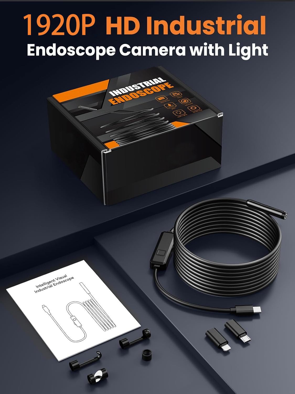 Endoscope Camera with Light, Snake camera 1920P HD 16.5FT 8 LED for iOS Android