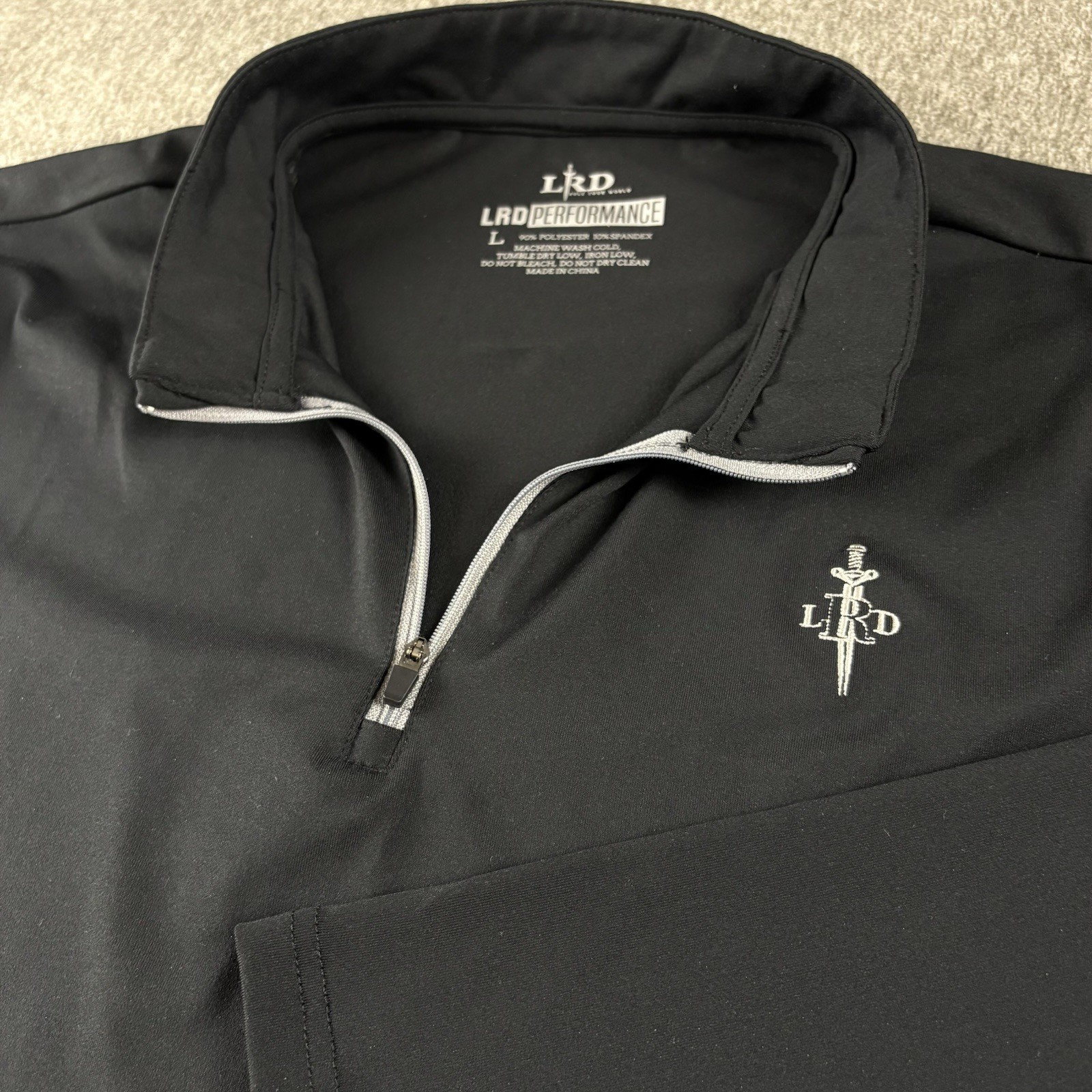 LRD Performance Mens Large Black Golf Pullover 1/4 Zip LS Shirt Stretch
