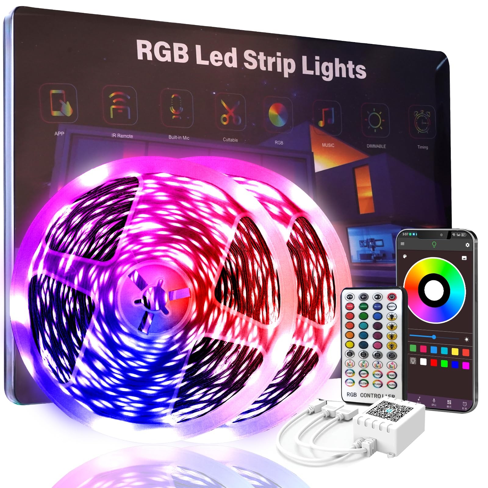 200 FT Led Lights for Bedroom (2 Rolls 100 FT), Music Synchronized Smart Led ...