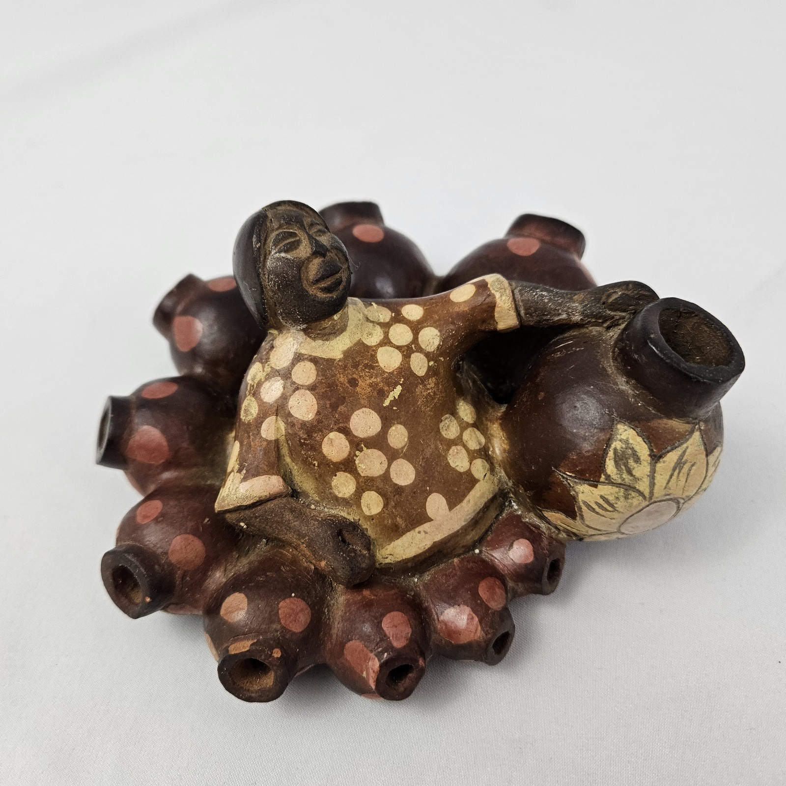 Vintage Chulucanas Peru Folk Art Woman W Jugs Figurine Peruvian Pottery Signed