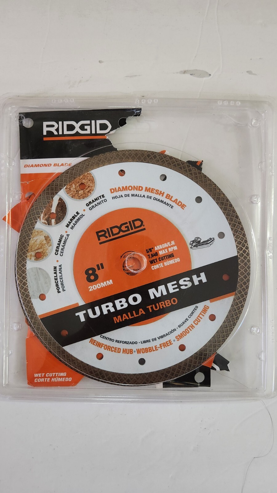 RIDGID MESH-X 8" DIAMOND MESH BLADE TURBO MESH 5/8" ARBOR 7,640 MAX RPM HD-CM80P