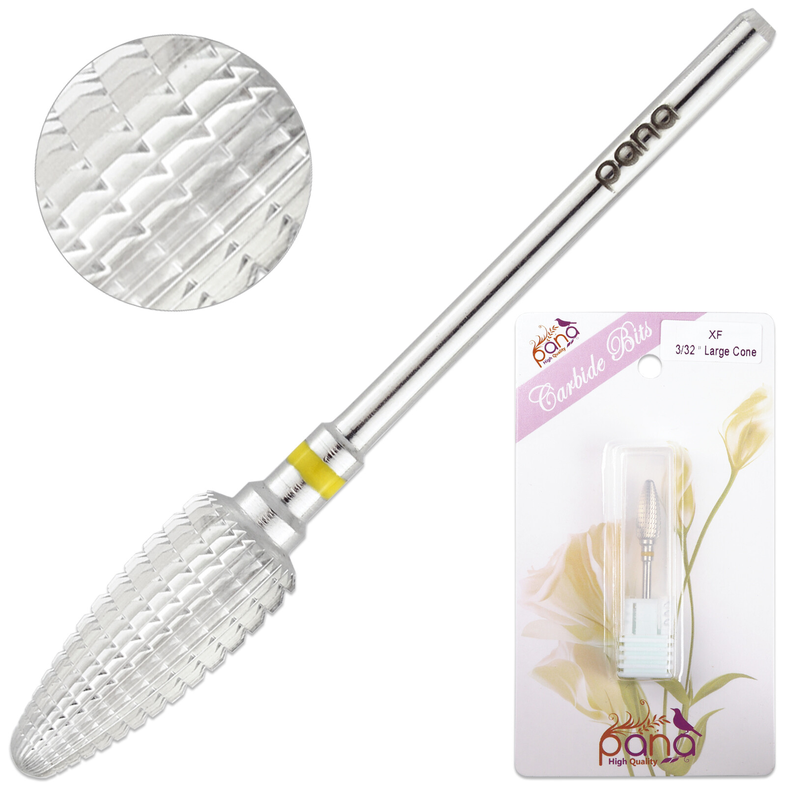 Professional Silver Large Cone Carbide Nail Drill Bit Extra Fine Grit